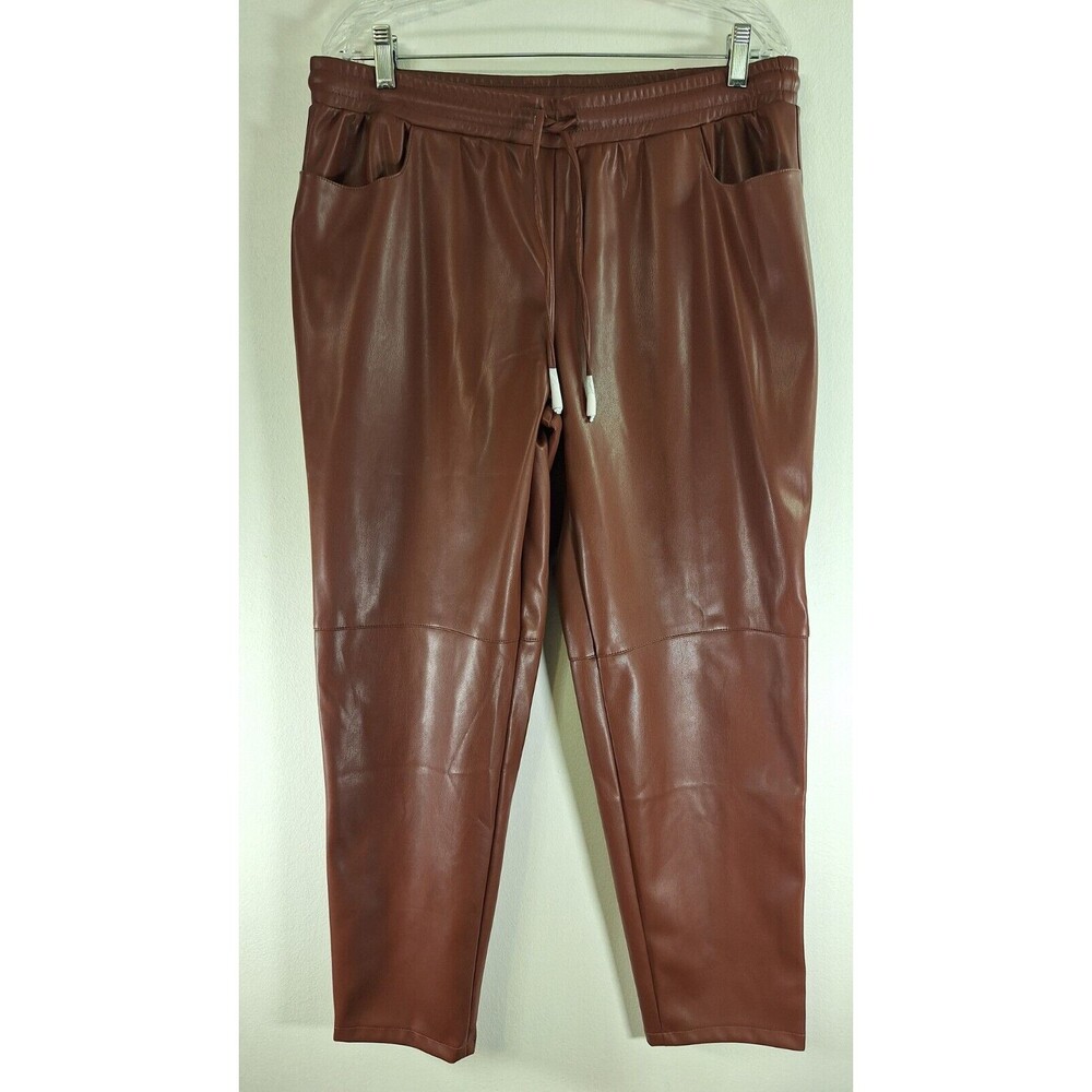 CANDACE CAMERON BURE Chocolate Brown Faux Leather Pants Women Sz PM Career Boho